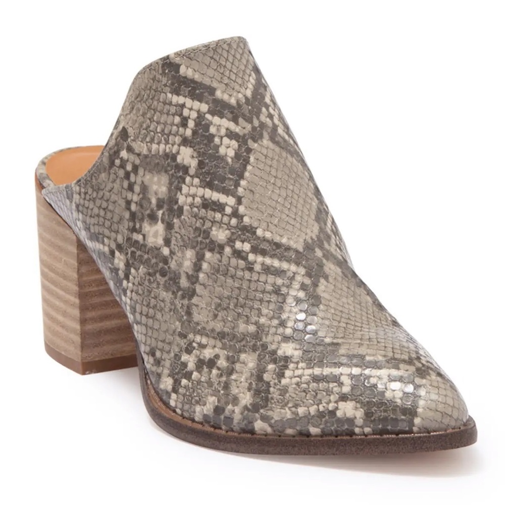 Snake Print Blocked Heel Mules